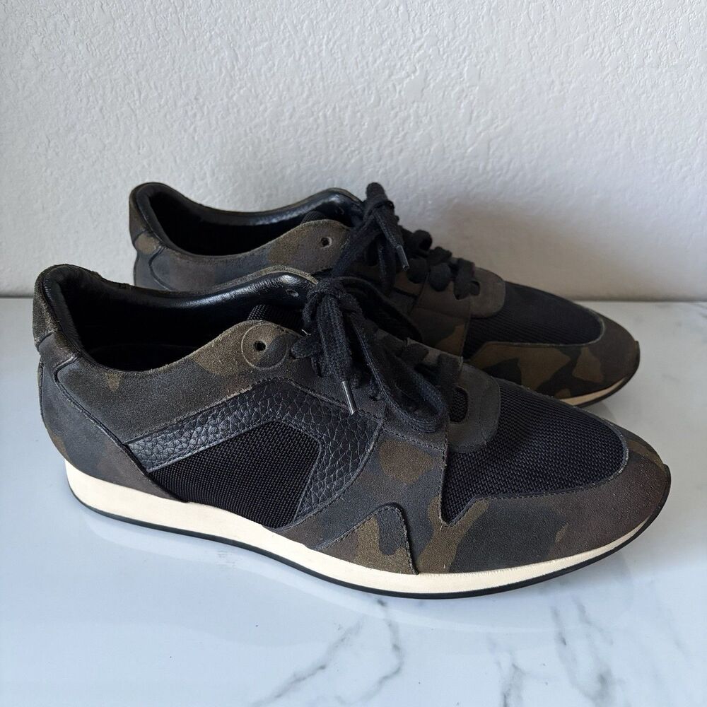 Burberry Men’s Nubuck Camouflage Sneakers Size 39 Black Green